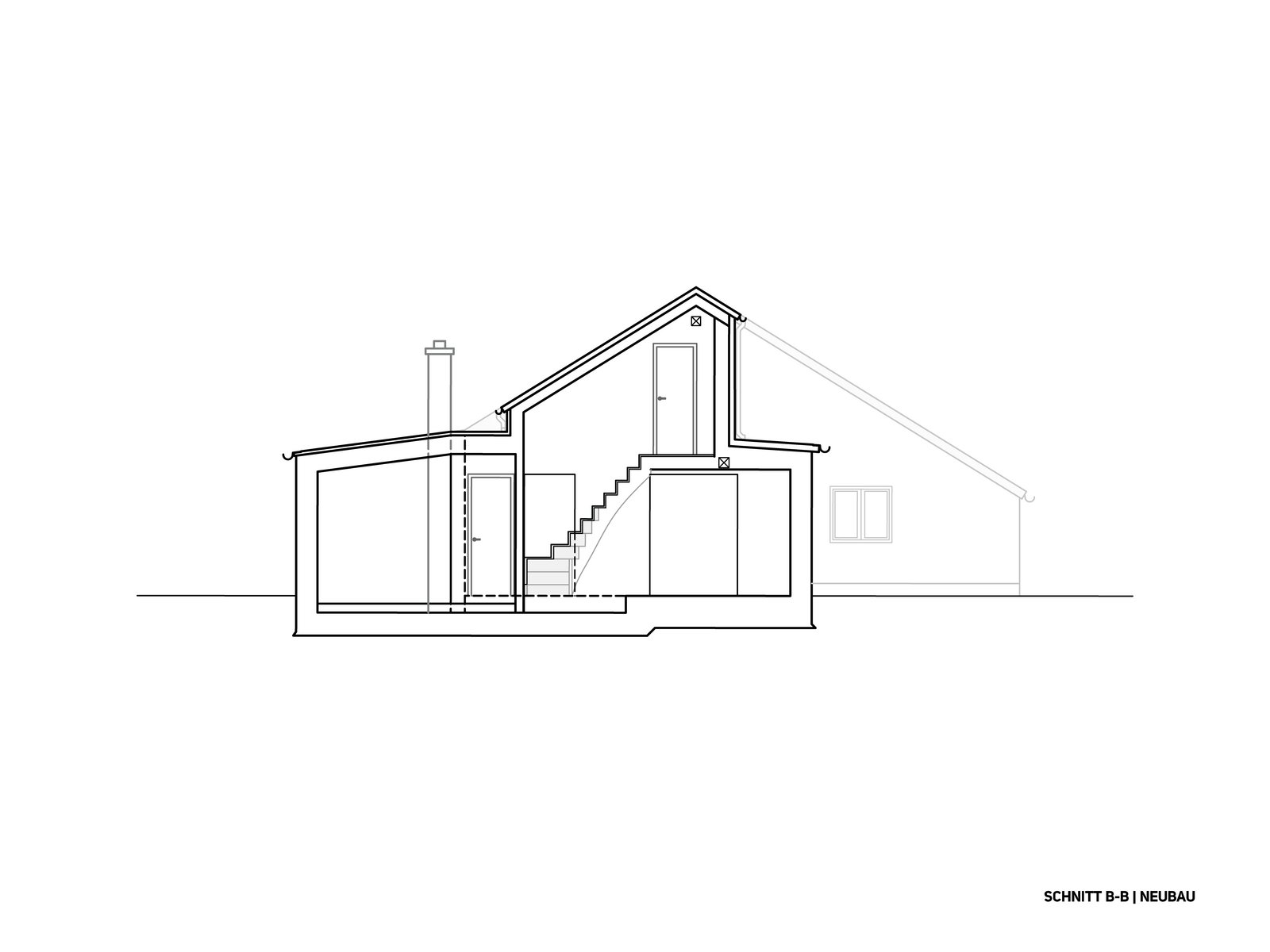 Querschnitt des Neubaus im Rahmen eines Bestandsumbaus