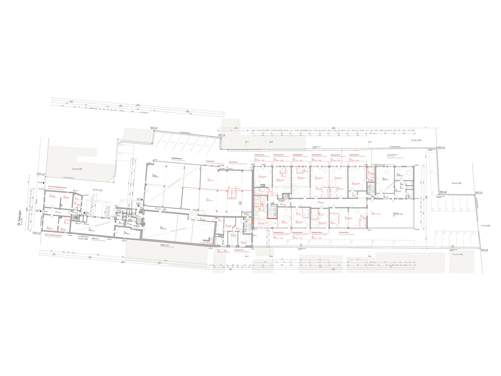 Blick auf die charakteristischen Erschließungswege und Gebäudestrukturen des Industrieareals, die die räumliche Identität des Standorts prägen und Grundlage für die Neuplanung bilden.