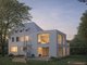 Rendering eines Familienhauses im Bestand mit Garten bei Nacht in München, geplant von m8architekten