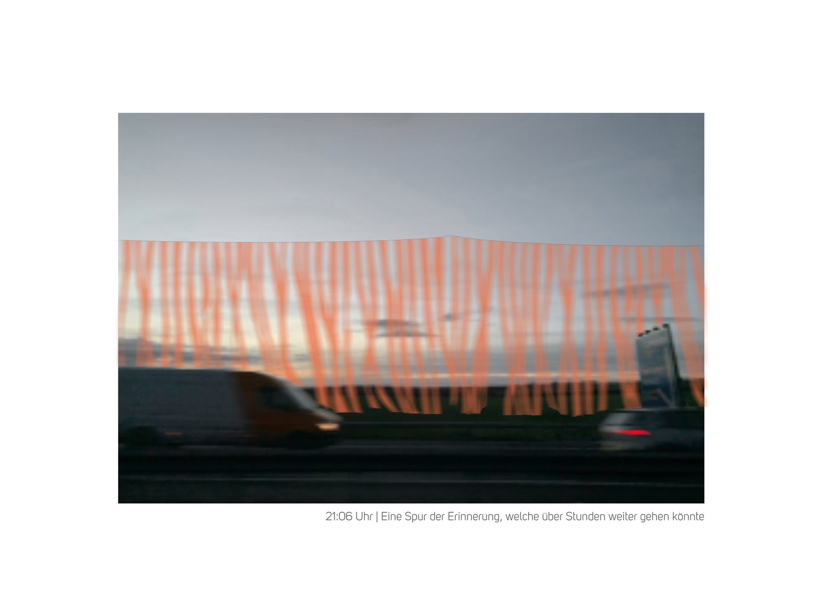 Gedenkbänder entlang einer Autobahn als symbolische Linie zwischen Haar bei München und Berlin im Kontext der Aktion T4.