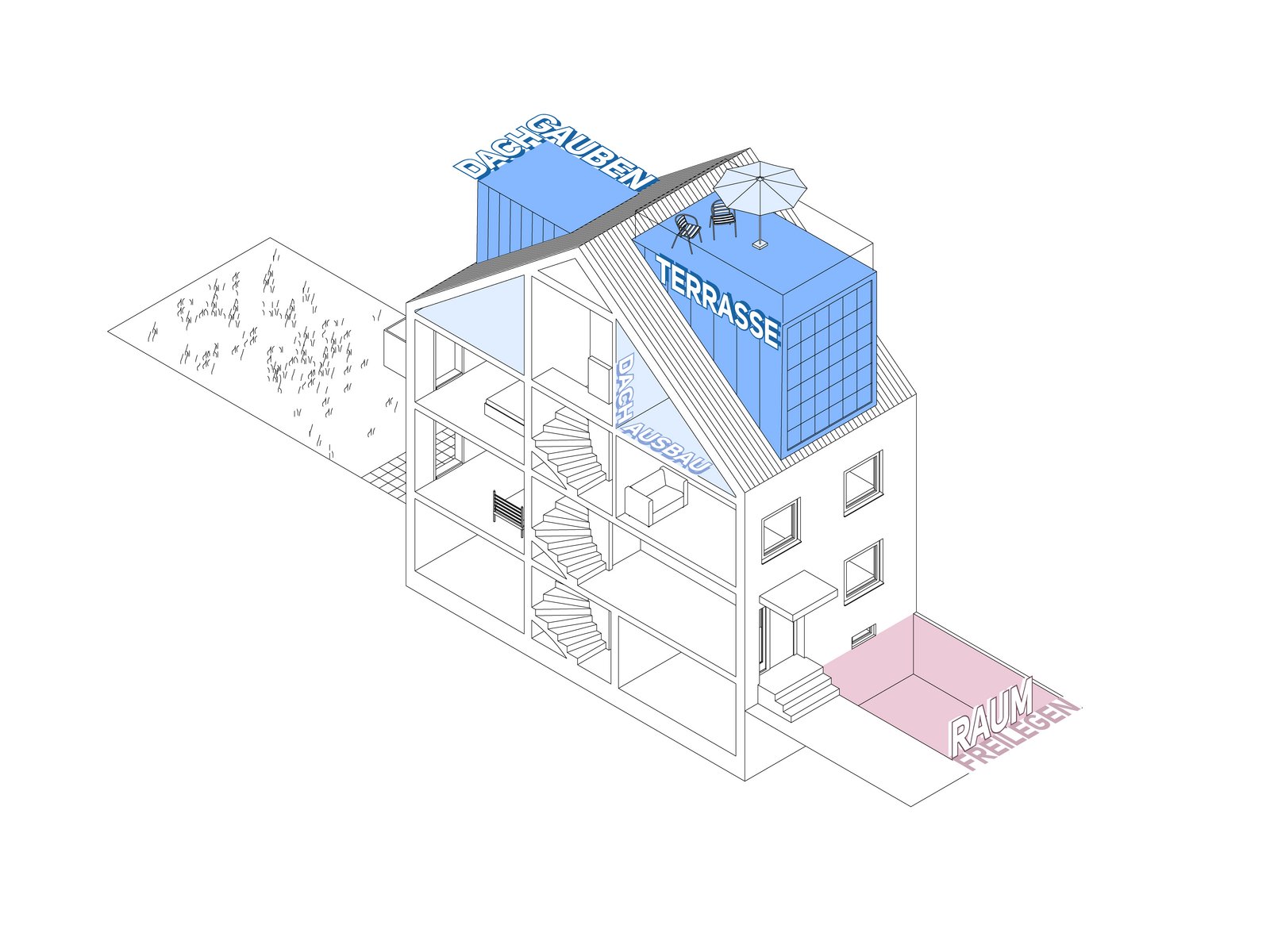 Aufgestocktes Reihenhaus in München mit zusätzlichem Platz und Keller-Nutzung, entworfen von m8architekten