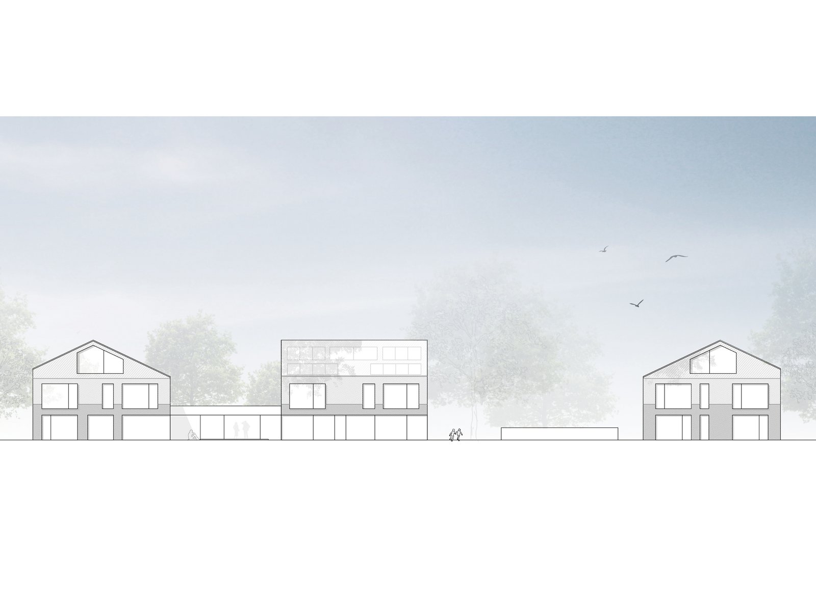 Architekturansicht eines Mehrgenerationenhauses in München mit barrierefreiem Wohnen für Senioren, entworfen von m8architekten.