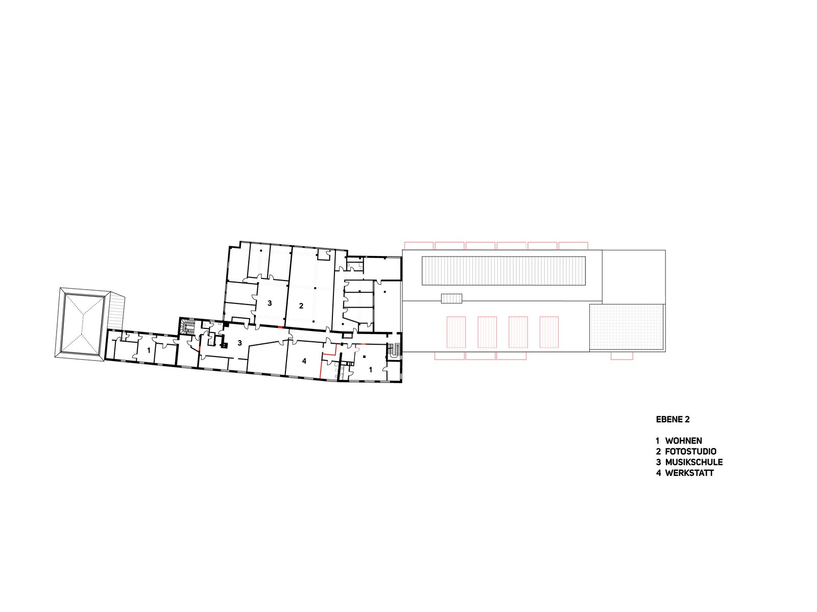 Innenaufnahme großer Raumhöhen und offener Tragwerke als prägendes Element des Bestands. Architekturbüro München