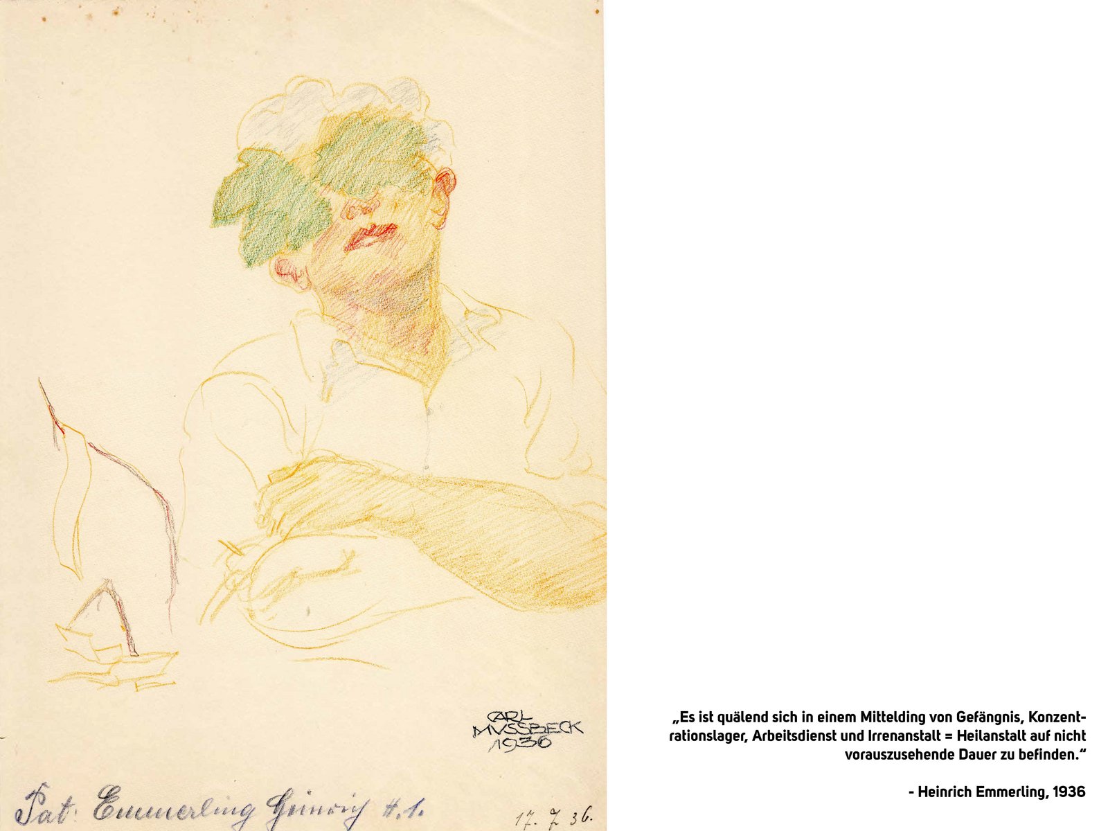 Zeichnung von Heinrich Emmerling aus der Ausstellung „Unerhörte Eingaben“ der Gedenkinitiative für NS-„Euthanasie“-Opfer in München.