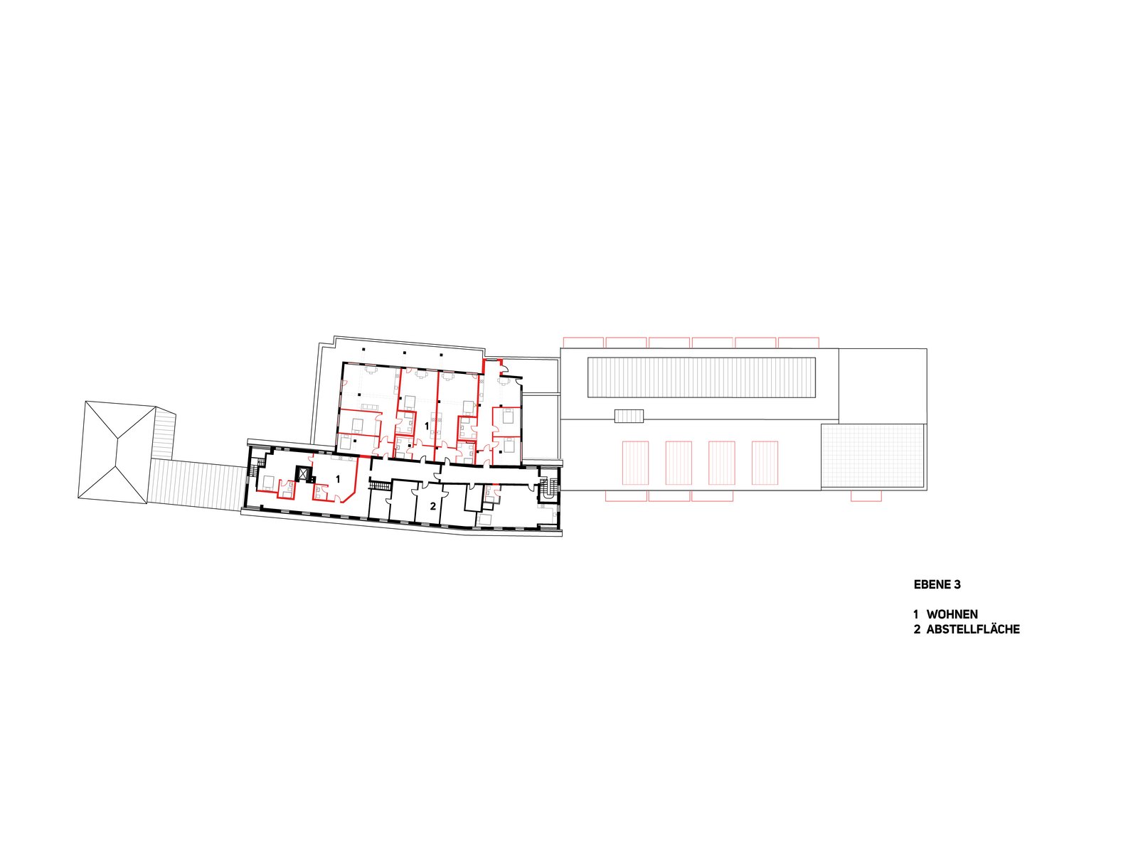 Bauen im Bestand. Oberstes geschoss des alten industriestandorts, umgewandelt zu wohnen 