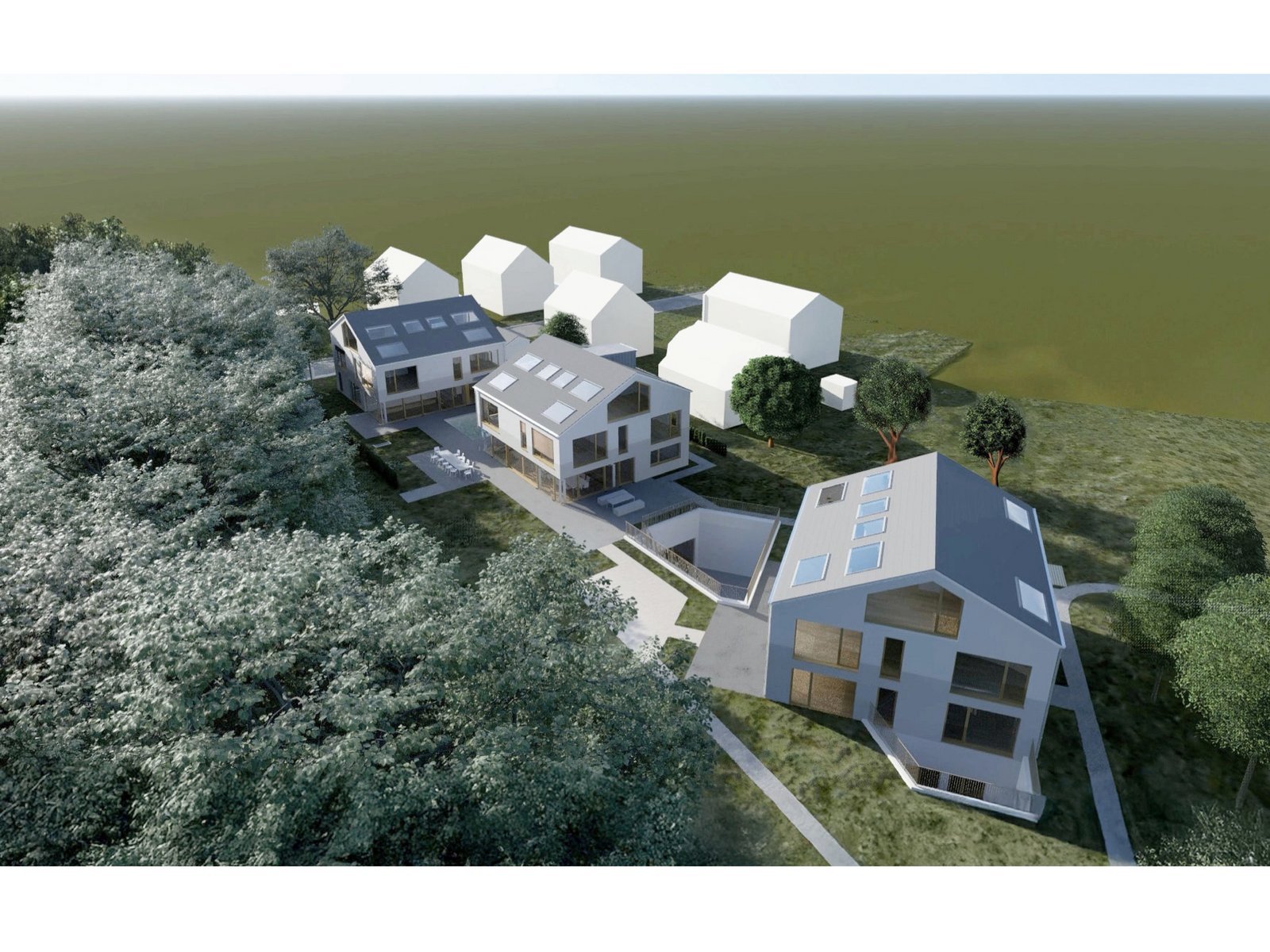 Architektur-Rendering des Wohnensembles von m8architekten mit Fokus auf Lichtführung, Raumqualität und moderne Baukörpergestaltung.