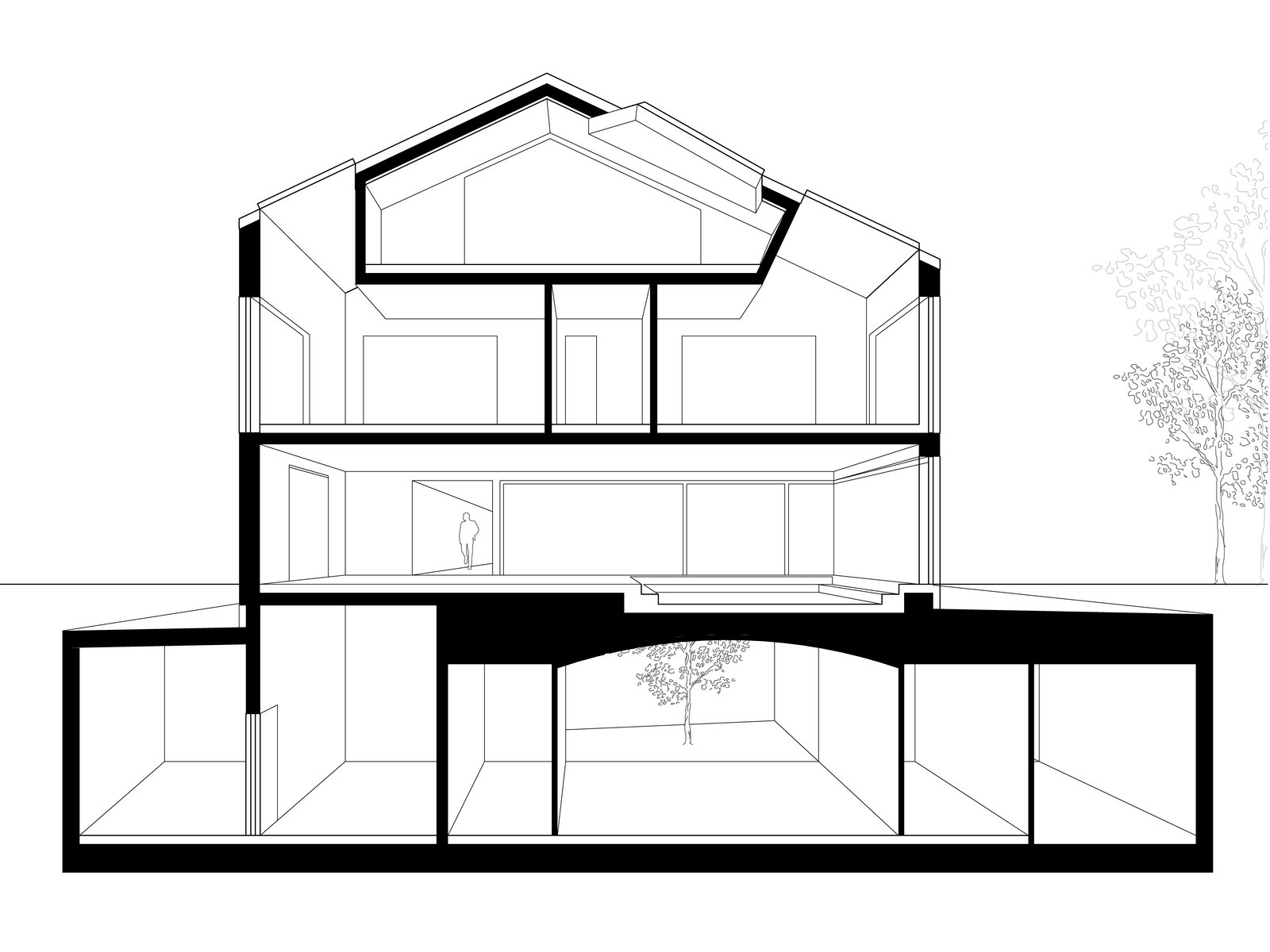 Innenraum-Visualisierung eines offenen Loft-Wohnkonzepts mit klarer Raumstruktur und natürlichem Licht von m8architekten.