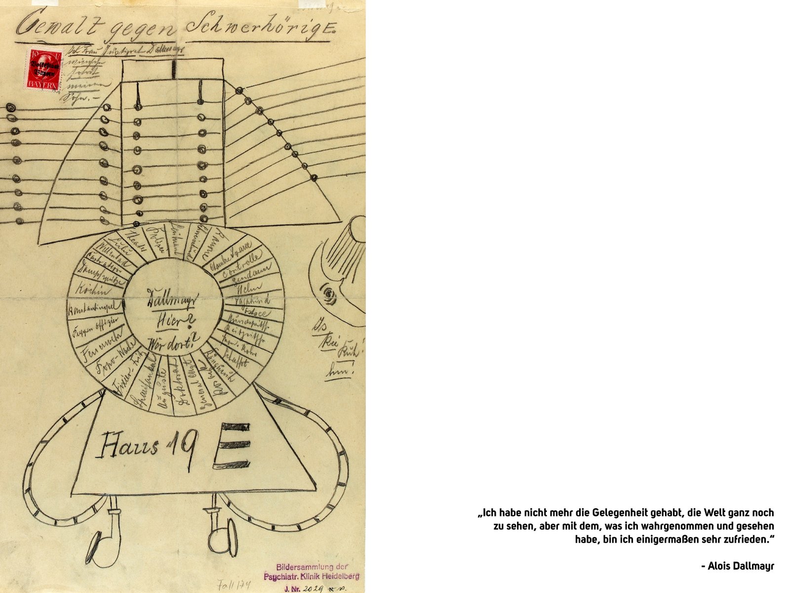 Zeichnung von Alois Dallmayr, NS-„Euthanasie“-Opfer aus München, entstanden in der Heil- und Pflegeanstalt Eglfing-Haar im Kontext der Aktion T4