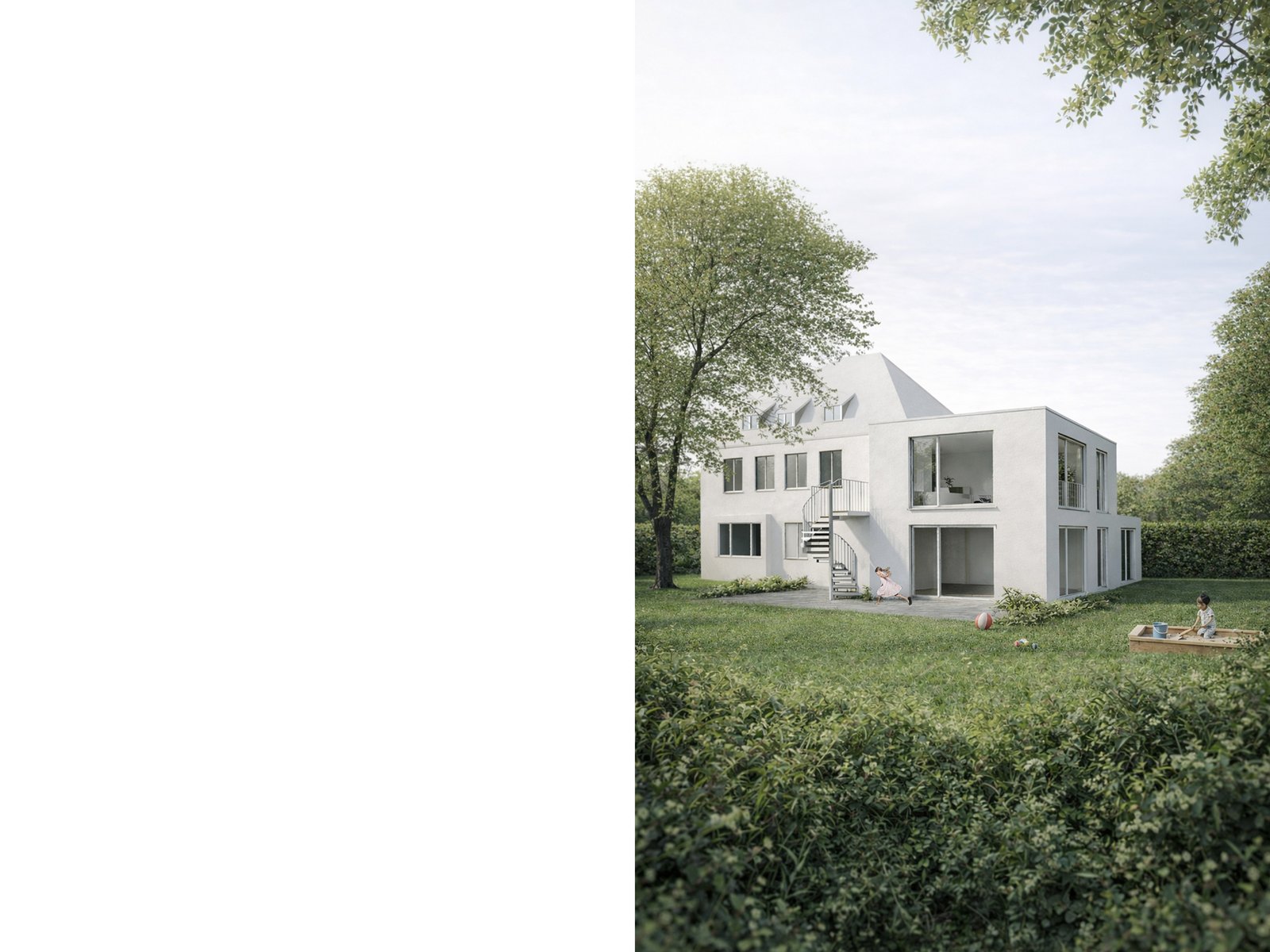 Familienhaus im Bestand mit Garten, umgenutzt für Mehrgenerationenwohnen in München, Rendering von m8architekten