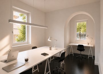 Flexible Arbeitsplätze und möblierte Büroräume bei m8architekten in München-Milbertshofen – moderne Alternative zu Homeoffice und klassischem Coworking Space.