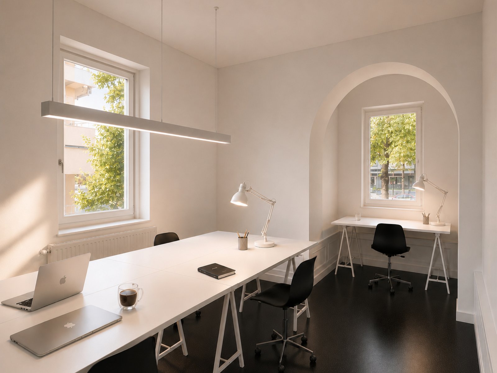 Flexible Arbeitsplätze und möblierte Büroräume bei m8architekten in München-Milbertshofen – moderne Alternative zu Homeoffice und klassischem Coworking Space.